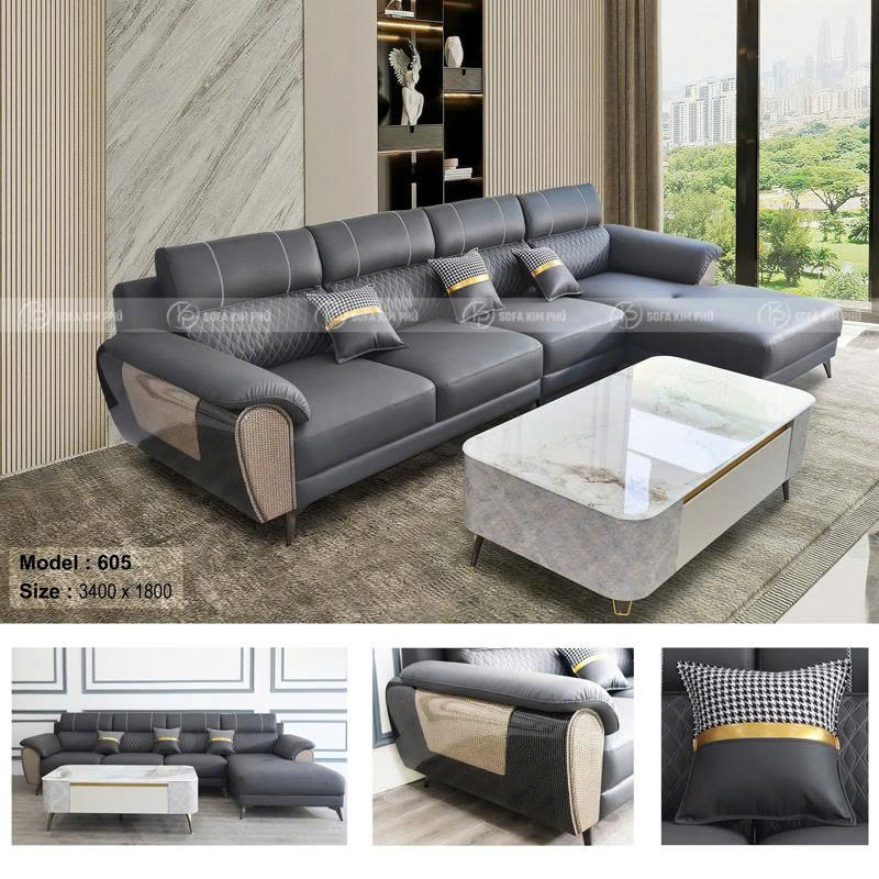 Sofa da phối vải kiểu dáng độc đáo - mẫu 605